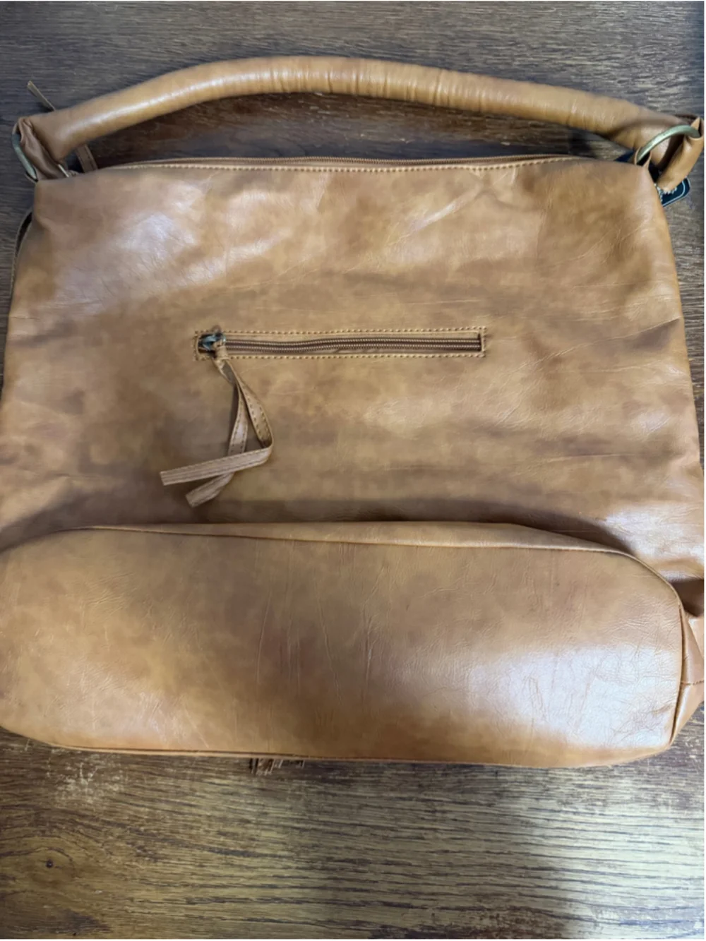Under One Sky Large Tan Hobo Shoulder Bag Purse NWT Boho Zip Tassel 16”